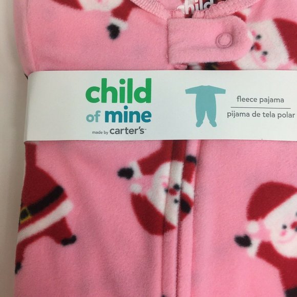 Carters Child of Mine 12 Month Fleece Footed Pajamas Pink Santa Sleeper X-Mas - Picture 3 of 12